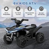 Qaba Kids ATV Quad, 6V Ride On Toy with Rechargeable Battery, Light, Music, Forward & Reverse for Toddlers, Black(m-7)