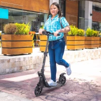 Soozier Foldable Kick Scooter with Adjustable Handlebar, Rear Brake, Dual Shock-Absorbing and Large Solid PU Tires Aluminum Frame for 14 Years Old and Up Teens Adult, Black(m-1)