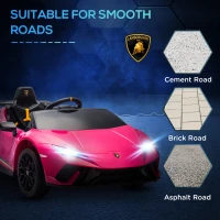 Qaba 12V Lamborghini Huracan Licensed Kids Electric Car with Parent Remote Control, Spring Suspension, Transport Wheel, Pink(m-8)