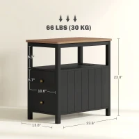 HOMCOM Side Table with Charging Station and USB Ports, Narrow End Table with Drawers, Shelf for Living Room, Black(m-3)