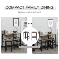 HOMCOM 3 Pieces Bar Table Set, Counter Height Table with 8-bottle Wine Rack and Cup Holder, 2 Stools with Metal Frame for Kitchen, Dining Room, Living Room, Pub(m-6)