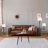 HOMCOM 3 Piece Table Floor Lamp Set with Metal Pole, Round Base, and Fabric Lampshade, for Living Room, Black/White(m-10)