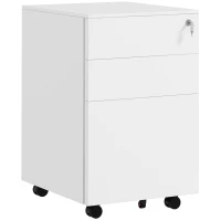 Vinsetto Vertical Steel Filing Cabinet on Wheels, 3-Drawer Lockable File Cabinet with Adjustable Hanging Bar for A4, Legal and Letter Size, White(m-11)