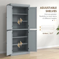 HOMCOM 72" Kitchen Cabinet, Pantry Storage Cabinet with Doors and Shelves, Freestanding Food Pantry Cabinet, Gray(m-5)