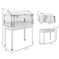 Outsunny Elevated Garden Box with Greenhouse Cover, Raised Garden Bed with Legs and Drainage Hole for Vegetables, White(m-3)