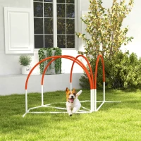 PawHut Dog Agility Kit Pet Obstacle Course Training Equipment Outdoor with Weave Poles, Carry Bag, Orange(m-8)
