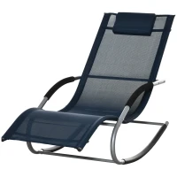 Outsunny Zero Gravity Rocking Chair Outdoor Chaise Lounge Chair Recliner Rocker with Detachable Pillow and Weather-Fighting Fabric for Patio, Deck, Pool, Navy Blue(m-11)