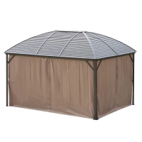 Outsunny 10' x 13' Hardtop Gazebo Aluminum Outdoor Canopy with Mesh Nettings, Practical Curtains, Arc Roof & Roomy Interior Space, Brown(m-11)