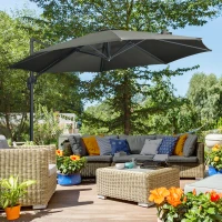 Outsunny 9.6' Cantilever Patio Umbrella Outdoor Hanging Offset Umbrella, Cross Base, 360° Rotation Aluminum Poles, Grey(m-8)