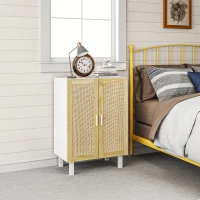 HOMCOM Boho Kitchen Cabinet, Buffet Cabinet with 2 Rattan Doors and Adjustable Shelves for Dining Room, White and Natural(m-2)