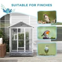 PawHut 64.5" Wooden Bird Cage Aviary, Flight Cage with 4 Perches, Nest and Slide-Out Tray for Indoor/Outdoor, Gray(m-8)