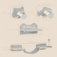 PawHut 4PCs Cat Wall Shelves with Steps, Scratching Posts, Ladder, Platforms, Toy Balls(m-3)