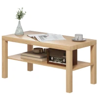 HOMCOM 2 Tier Coffee Table with Storage Shelf, Rectangular Center Table for Living Room, Home Office Furniture Nature Wood(m-11)