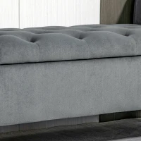HOMCOM Button-Tufted Storage Ottoman Bench, Upholstered Bench with Rolled Armrests for Living Room or Hallway, Gray(m-9)