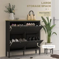 HOMCOM Entryway Shoe Storage Cabinet with 4 Flip Drawers, Adjustable Shelves, Narrow Shoe Cabinet for 20 Pairs of Shoes, Black(m-4)