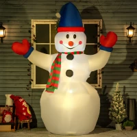 Outsunny 8ft Inflatable Christmas Snowman with Blue Hat and Red Gloves, Blow-Up Outdoor LED Yard Display for Lawn Garden Party(m-1)