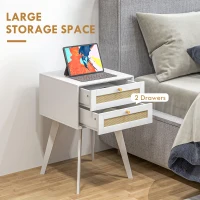 HOMCOM Boho Night Stands Set of 2, Bedside Tables with 2 Rattan Drawers, Square End Tables for Bedroom, Living Room(m-4)