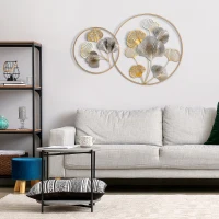 HOMCOM 3D Metal Wall Art Modern Ginkgo Leaves Hanging Wall Sculptures Home Decor for Living Room Bedroom Dining Room, 40" x 26", Gold(m-2)