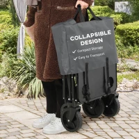 Outsunny Foldable Wagon Garden Carts with Wheels and Side Table, Gray(m-4)