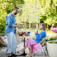 Outsunny 6.5FT Decorative Outdoor Divider, Metal Privacy Screen with Stand, Large Leaf Style, White(m-1)