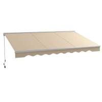 Outsunny 16.5' x 10' Electric Awning, Retractable Awning with LED Lights and Remote Controller for Door and Window, Cream White(m-11)
