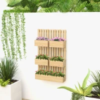 Outsunny 5 Box Raised Garden Bed w/ Trellis for Climbing Plants, Wall-Mounted Wood Planters w/ Drainage Holes, Natural(m-10)