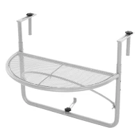 Outsunny Adjustable Balcony Hanging Railing Table, Metal Mounting Mini Wall Desk Storage Rack, Outdoor Flower Stand Serving Table Half Round, White(m-11)