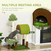 PawHut 42" Cat Tree with Scratching Posts, Cat Tower for Indoor Cats with Bed, House, Toy, Forest Themed, Green(m-5)