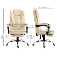 HOMCOM High Back Office Chair PU Leather Executive Office Chair with Retractable Footrest Padded Armrest Cream White(m-3)
