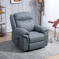 HOMCOM Manual Recliner Chair with Vibration Massage, Side Pockets, Microfibre Reclining Chair for Living Room, Blue-Grey(m-8)