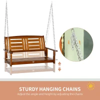 Outsunny 2 Person Front Porch Swing, Hanging Patio Swing, Outdoor Swing Bench with Pine Wood Frame and Hanging Chains for Garden and Yard(m-5)