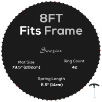 Soozier Trampoline Mat Replacement with Spring Pull Tool and 42 V-Hooks, Fits 8ft Trampoline, Using 5.5" Springs(m-11)