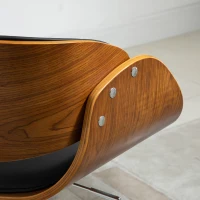 HOMCOM Modern Adjustable Bar Stool, Bentwood Bar Chair, PU Leather Swivel Barstool with Back, Footrest, Black and Walnut(m-8)