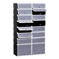 HOMCOM Cube Storage Organizer, 16-Cube Panels Closet Organizer, Modular Storage Cabinet for Bedroom, Black and White(m-11)
