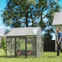 PawHut Large Wooden Chicken Run with Waterproof & Anti-UV Cover, for 6-8 Chickens, for Backyard, Farm, 5.5' x 6' x 6'(m-9)