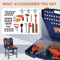 Qaba 68 Pcs Kids Tool Bench, Foldable Pretend Workbench Toy Tool Set, Power Tools Workshop with Electric Drill for Toddler 3 to 6 Years Old(m-5)