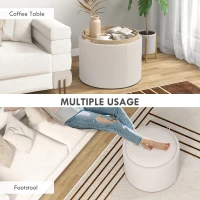 HOMCOM Round Coffee Table, End Table with Hidden Storage and Tray Top, Linen Upholstered Footrest for Living Room(m-7)