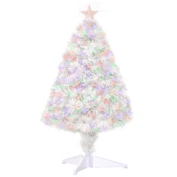 HOMCOM 2.5FT Prelit Artificial Tabletop Christmas Tree with Fibre Optics Holiday Home Xmas Decoration for Table and Desk White(m-11)