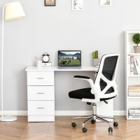 HOMCOM Computer Desk, 47" Writing Table with 3-Tier Shelves and 3 Reversible Drawers for Home Office, Bedroom, White(m-7)
