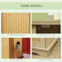 PawHut 3-in-1 Cat Litter Box Furniture Hidden, Cat Cabinet Bed, End Table with Rattan, Kitty Bed with Plush Foam Cushion, Modern Cat Bedding House with End Table Use, Oak(m-6)