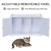 PawHut 37.5" Wooden Covered Mess Free Cat Litter Box End Table Hideaway Cabinet with Storage for Accessories, White(m-5)