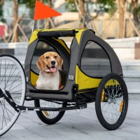 Aosom Dog Bike Trailer with Hitch Coupler, Quick Release Wheels, Reflectors, Flag for Medium Dogs, Yellow(m-8)