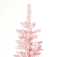 HOMCOM 6' Flocked Christmas Trees, Pencil Prelit Artificial Christmas Tree with Snow Branches, Pink(m-10)