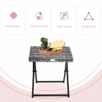 Outsunny Rattan Coffee Table Folding Patio Outdoor Side Table Wicker for Balcony, Porch, Poolside, 15.75"x15.75"x15.75", Grey(m-5)