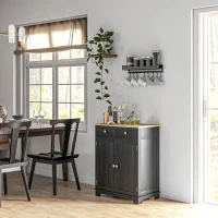 HOMCOM Kitchen Storage Cabinet, Sideboard Floor Cupboard with Solid Wood Top, Adjustable Shelf, and 2 Drawers, Distressed Black(m-10)