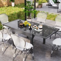 Outsunny 35"-71" Expandable Outdoor Table with Tempered Glass Top, Metal Frame, for 4-6 Person, for Lawn, Garden, Backyard(m-1)