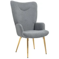 HOMCOM Modern Accent Armchair, Sherpa Boucle Lounge Chair with Metal Legs for Living Room, Bedroom, Grey(m-10)