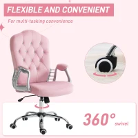 Vinsetto Velvet Office Chair Desk Chair with 360 Degree Swivel Wheels Adjustable Height Tilt Function Pink(m-6)