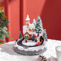HOMCOM Animated Christmas Village Scene, Pre-Lit Musical Holiday Decoration with LED Lights, Rotating Train, 2 Musicians and 1 Commander(m-2)