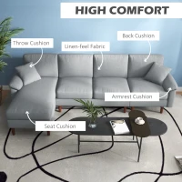 HOMCOM L Shape Sofa, Modern Sectional Couch with Reversible Chaise Lounge, Pillows and Wooden Legs for Living Room, Gray(m-5)